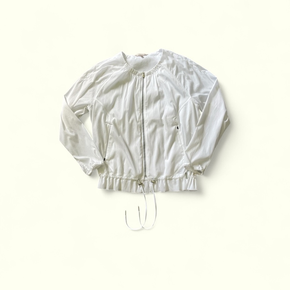 Athleta White Drawstring Hem Zip Jacket